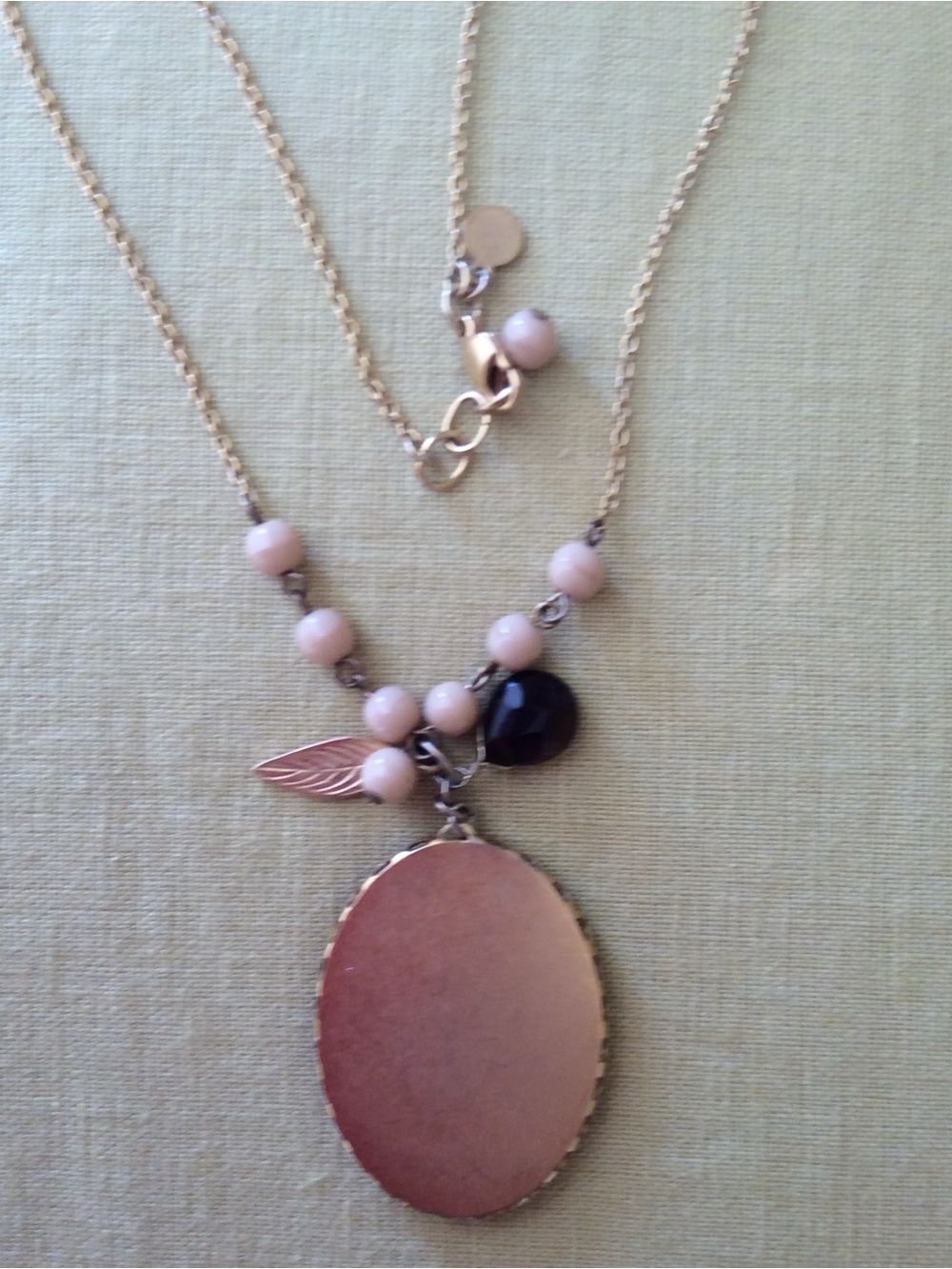 Anthropologie Gold-Tone Necklace with ZodiacPisces Black Pendant and Blush Beads - Picture 4 of 4